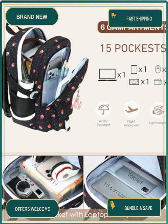 Laptop School Backpack for Teen Girls Women 15.6 Inch College Bookbag main image 5
